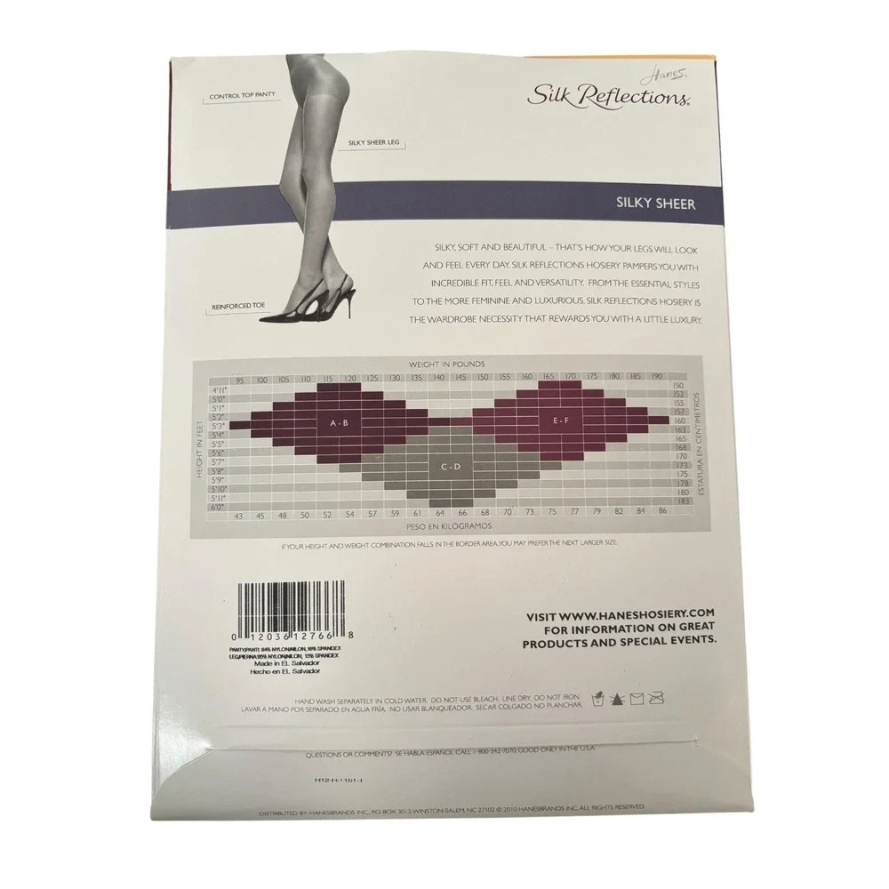 Hanes Silk Reflections Silky Sheer Pantyhose Control Top Reinforced Toe‎ AB